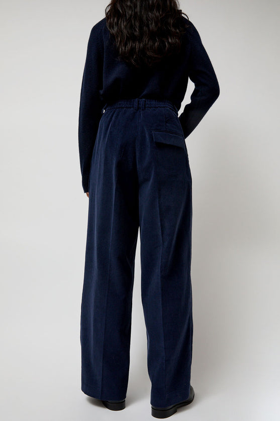 Mijeong Park Thin Corduroy Wide Leg Pants in Navy