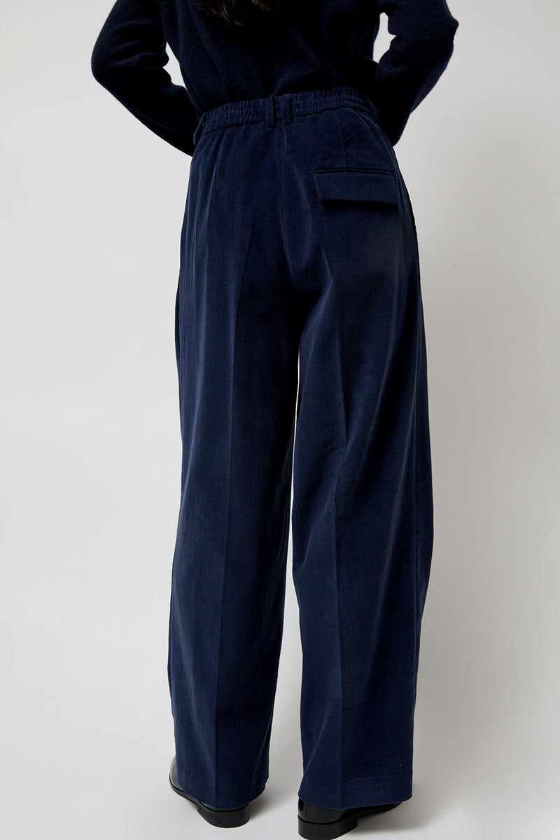 Mijeong Park Thin Corduroy Wide Leg Pants in Navy