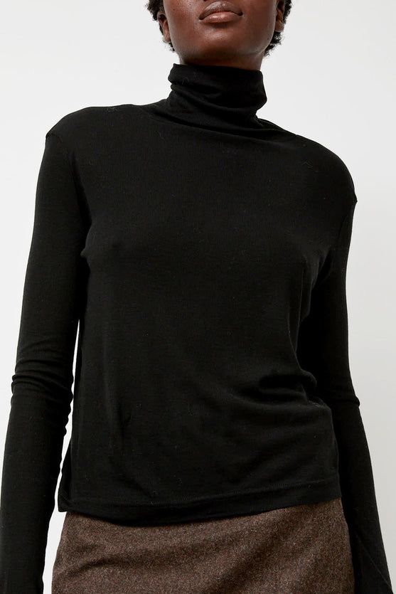 Mijeong Park Thin Ribbed Roll Neck Top in Black