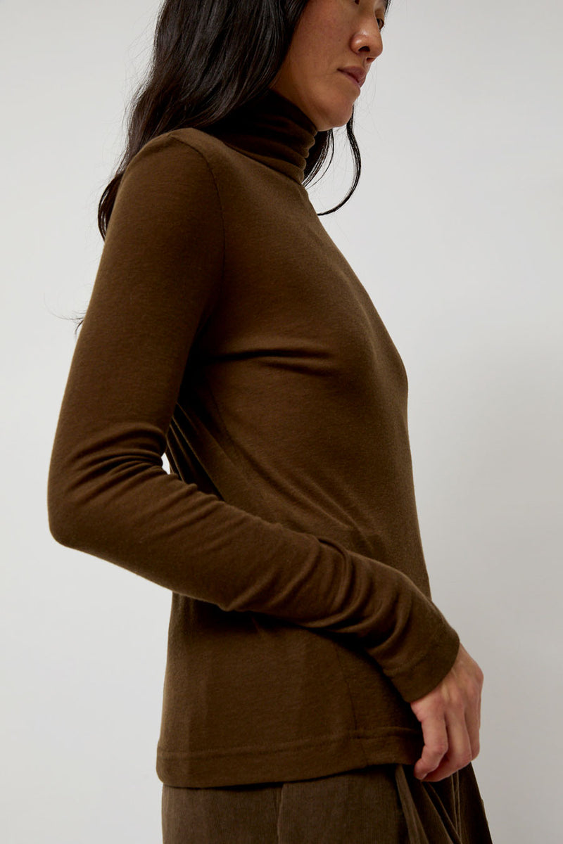 Mijeong Park Thin Ribbed Roll Neck Top in Brown