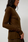 Mijeong Park Thin Ribbed Roll Neck Top in Brown