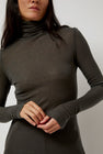 Mijeong Park Thin Ribbed Roll Neck Top in Dark Gray