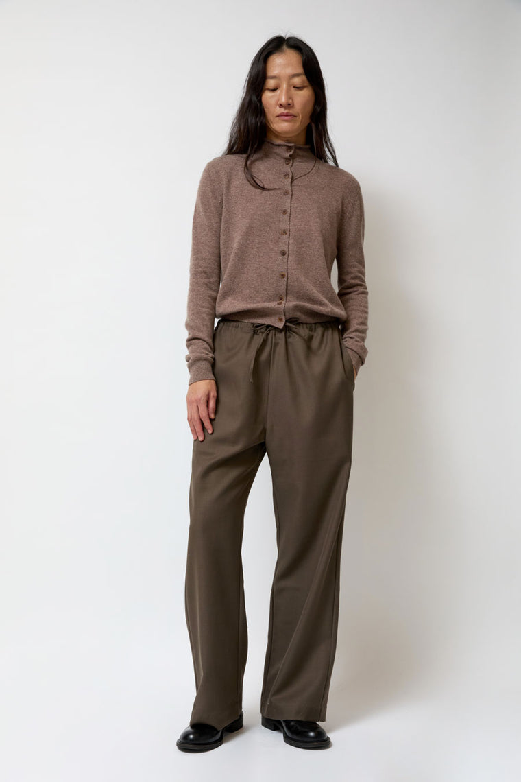 Mijeong Park Wool Blend Drawstring Pants in Olive Brown