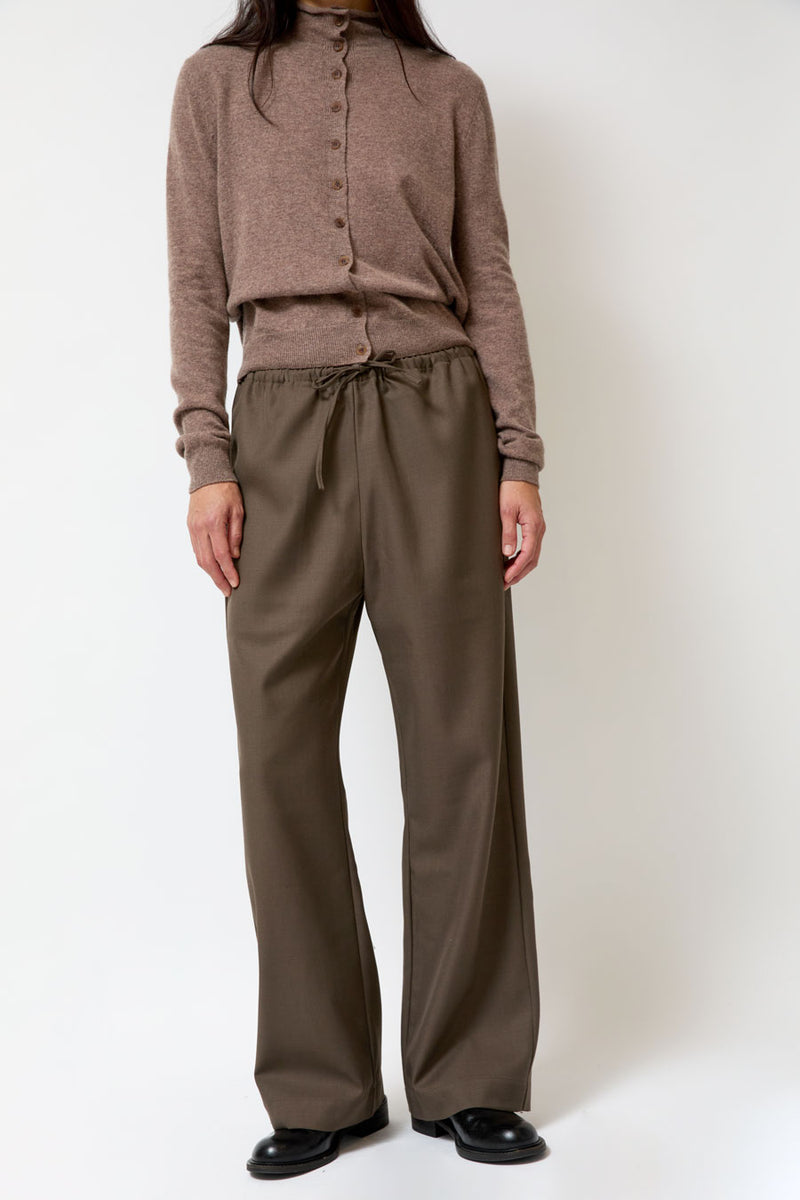 Mijeong Park Wool Blend Drawstring Pants in Olive Brown