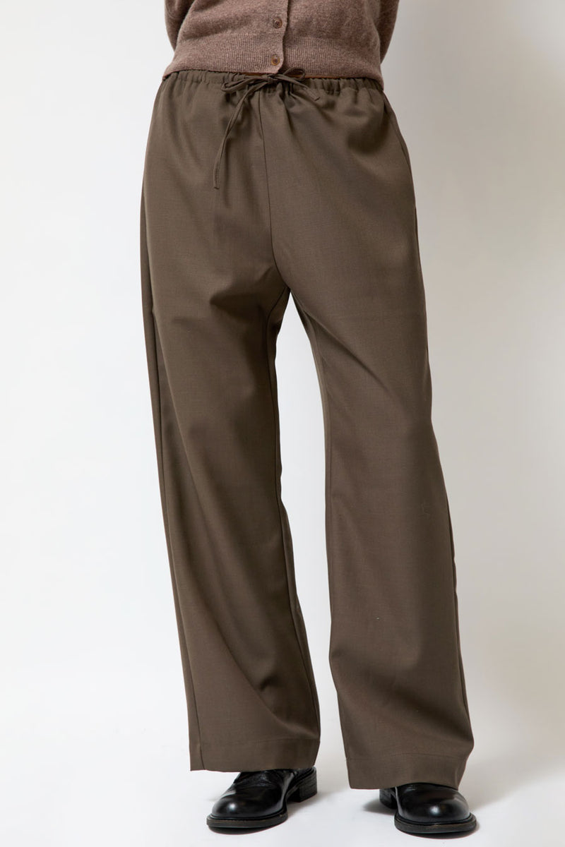 Mijeong Park Wool Blend Drawstring Pants in Olive Brown