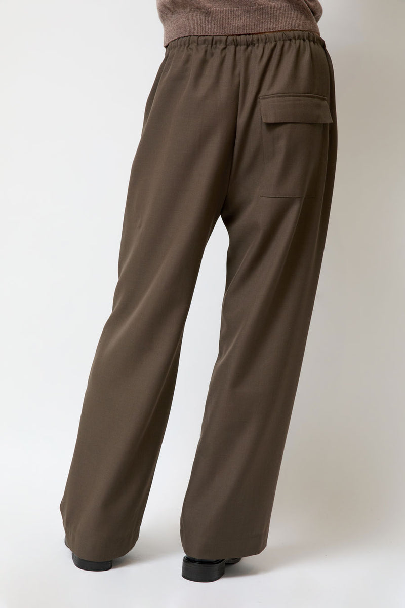 Mijeong Park Wool Blend Drawstring Pants in Olive Brown