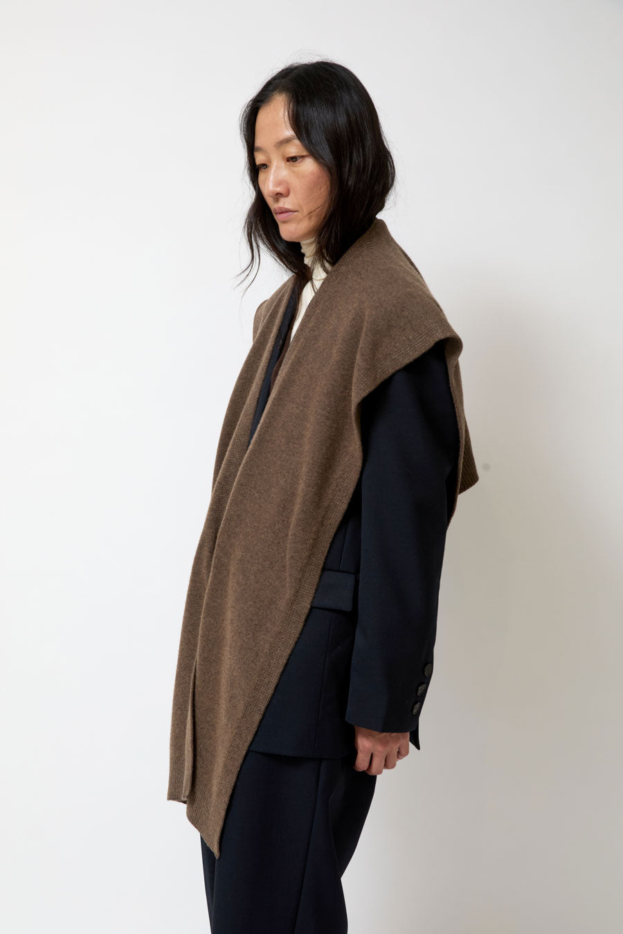 Mijeong Park Wool Blend Knit Shawl in Light Brown