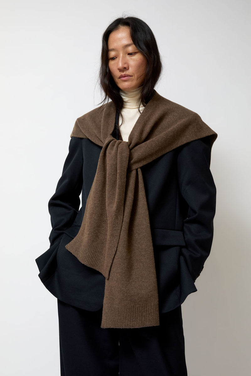 Mijeong Park Wool Blend Knit Shawl in Light Brown