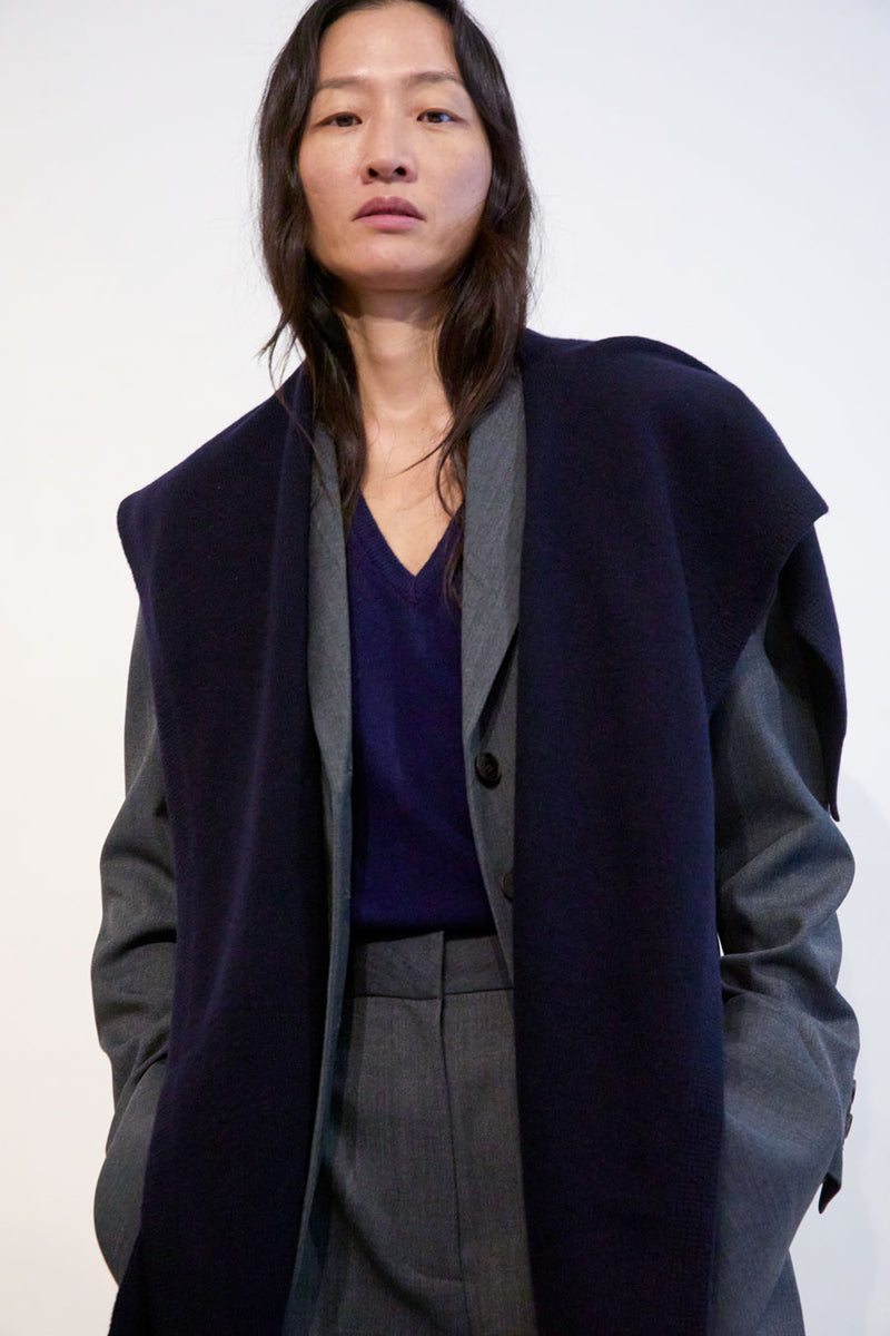 Mijeong Park Wool Blend Knit Shawl in Navy