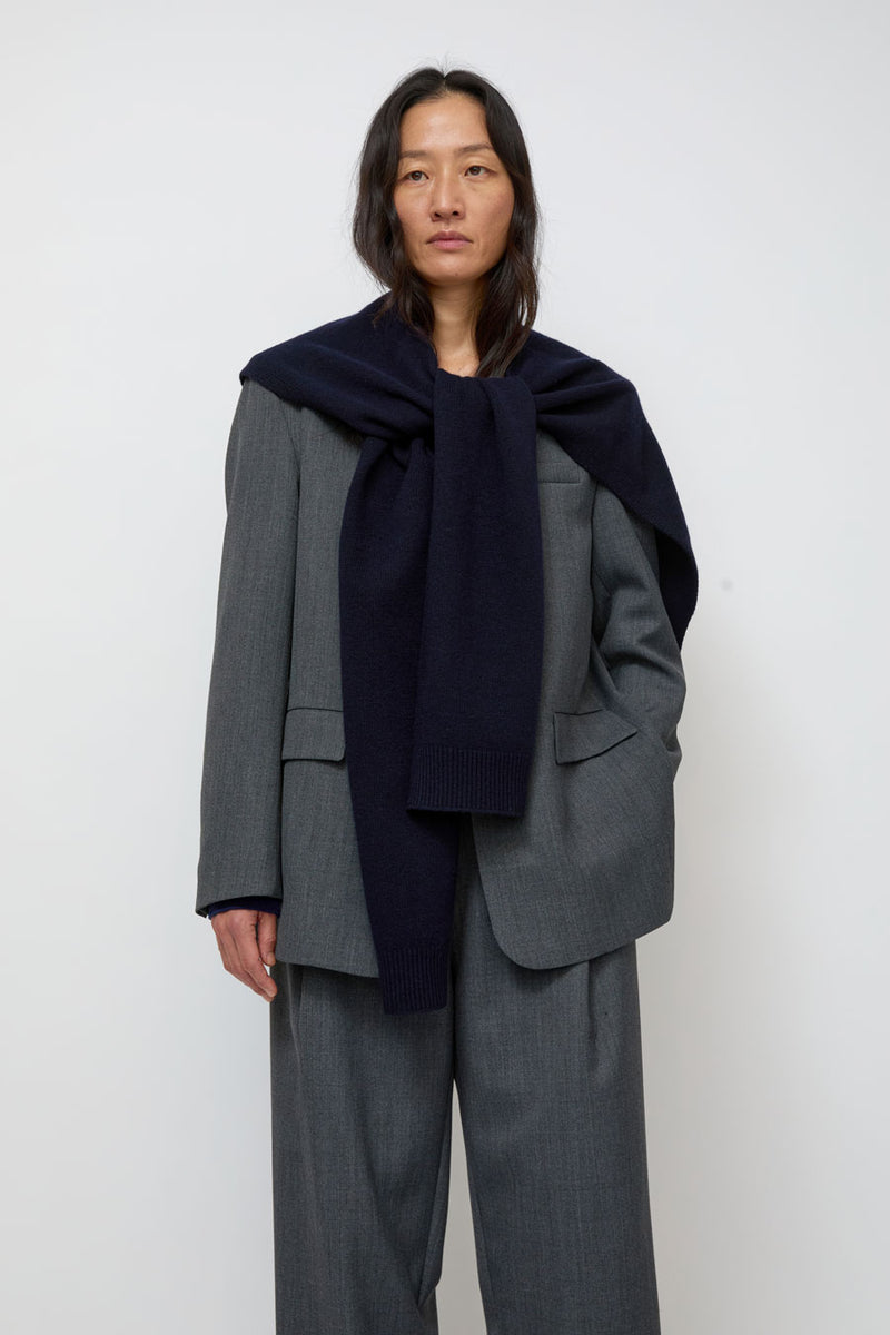 Mijeong Park Wool Blend Knit Shawl in Navy