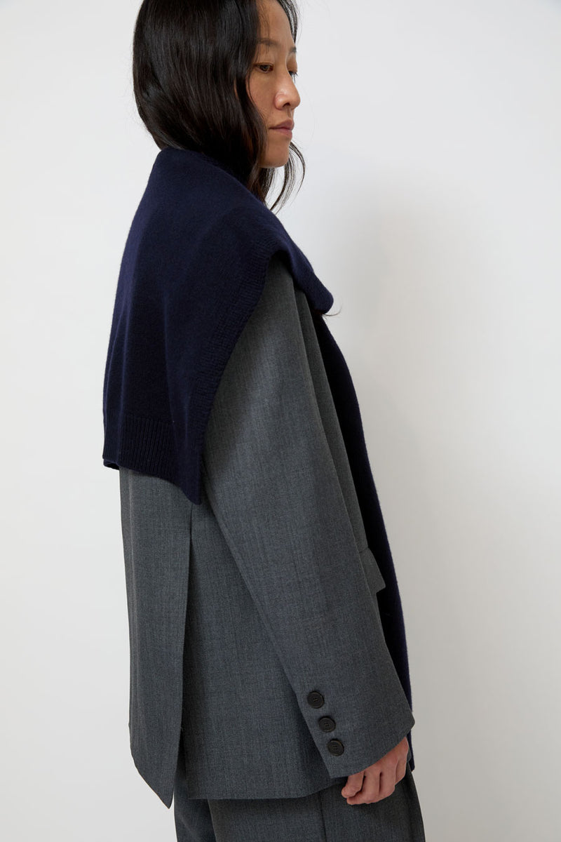 Mijeong Park Wool Blend Knit Shawl in Navy