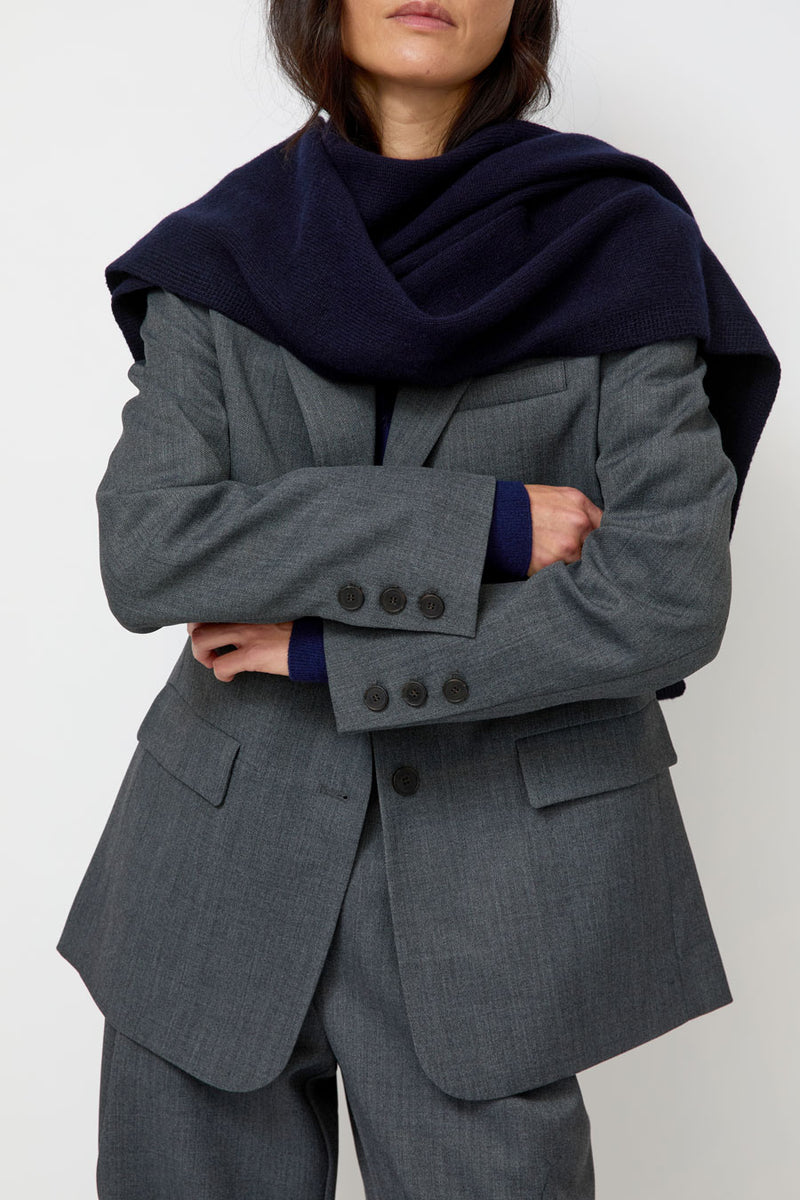 Mijeong Park Wool Blend Knit Shawl in Navy