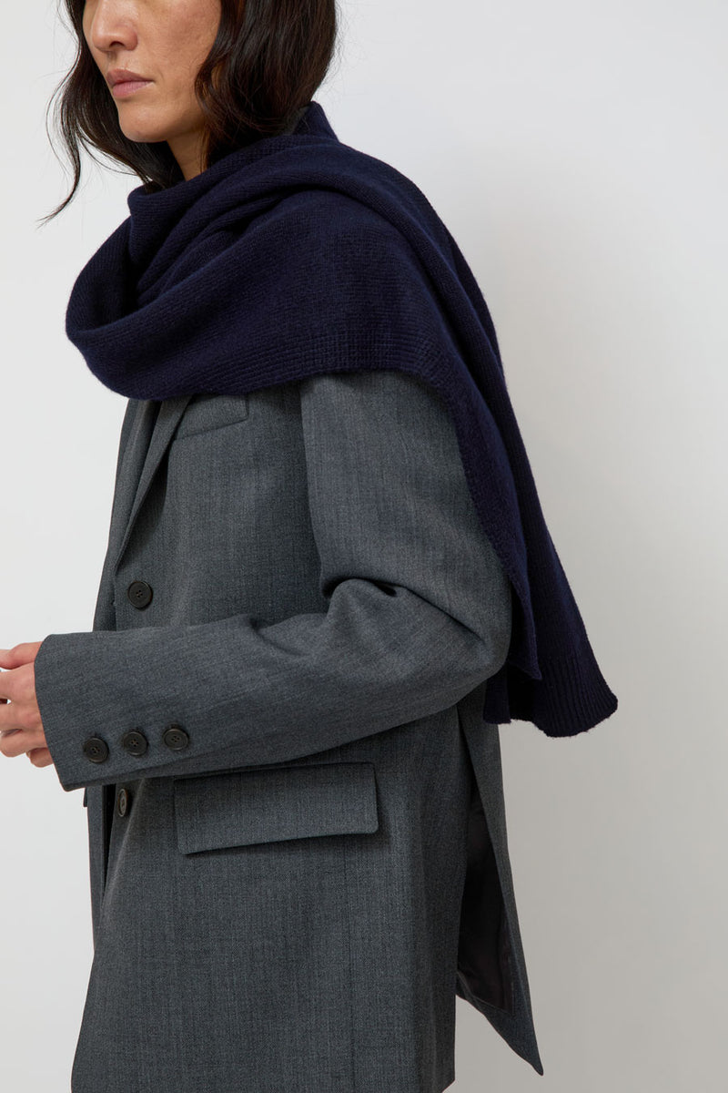 Mijeong Park Wool Blend Knit Shawl in Navy