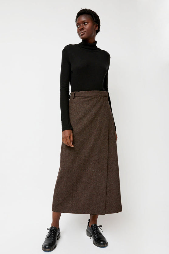 Mijeong Park Wool Blend Maxi Wrap Skirt in Brown No.6 Store