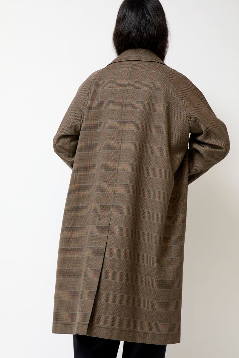 Mijeong Park Wool Blend Plaid Trench Coat in Brown Plaid