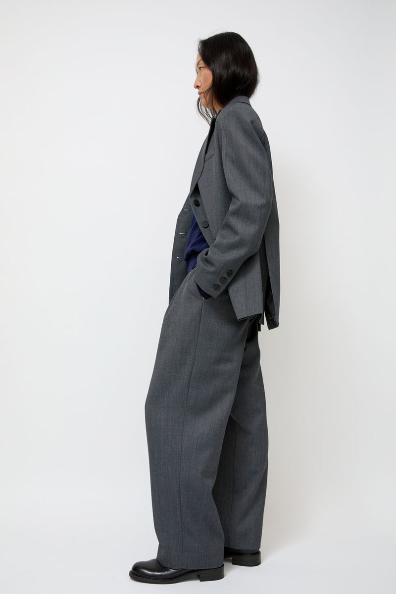 Mijeong Park Wool Blend Pleated Tailored Pants in Charcoal