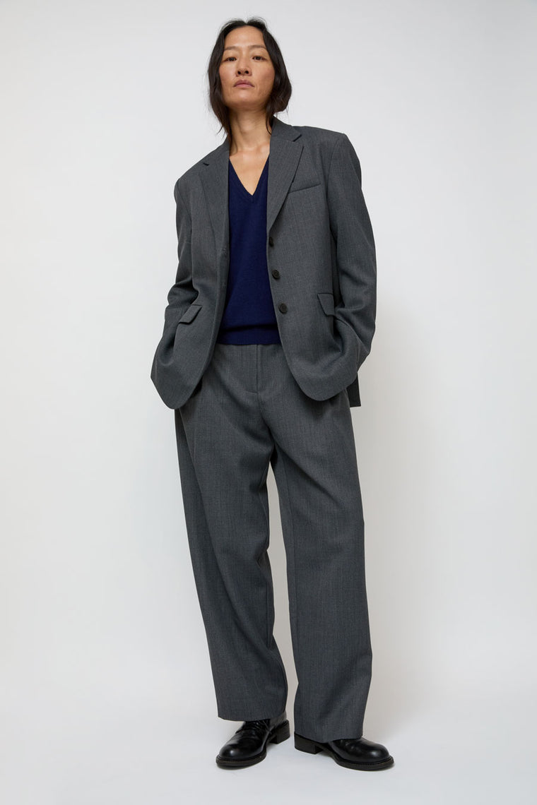 Mijeong Park Wool Blend Pleated Tailored Pants in Charcoal