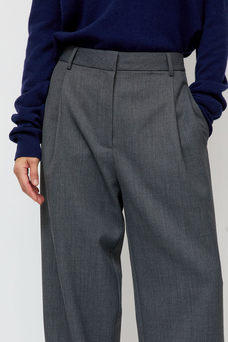 Mijeong Park Wool Blend Pleated Tailored Pants in Charcoal