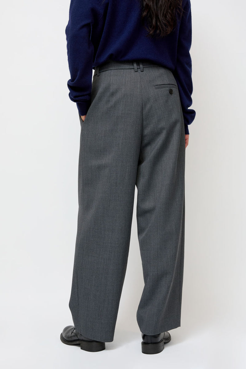 Mijeong Park Wool Blend Pleated Tailored Pants in Charcoal