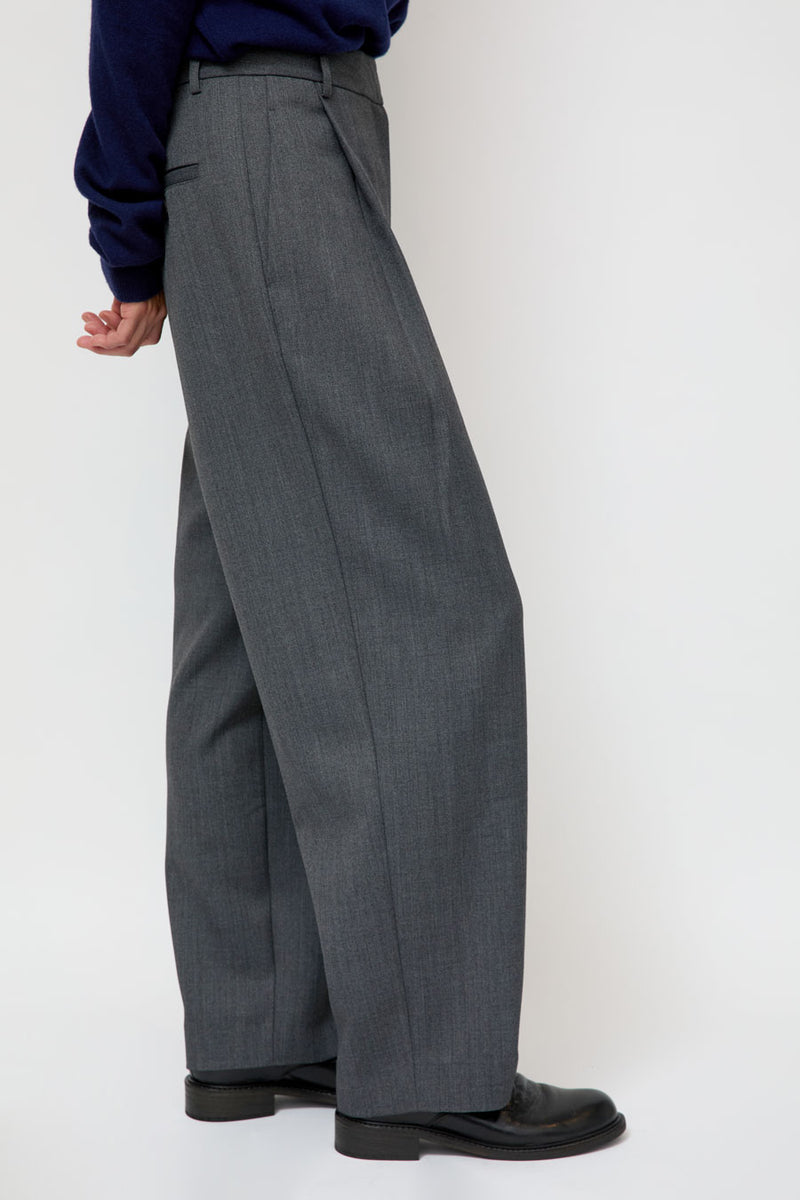 Mijeong Park Wool Blend Pleated Tailored Pants in Charcoal
