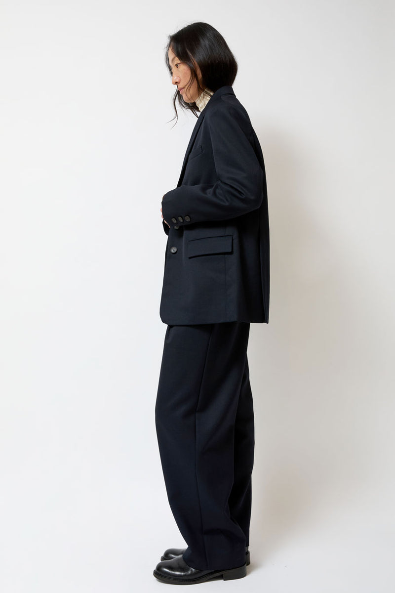 Mijeong Park Wool Blend Pleated Tailored Pants in Navy