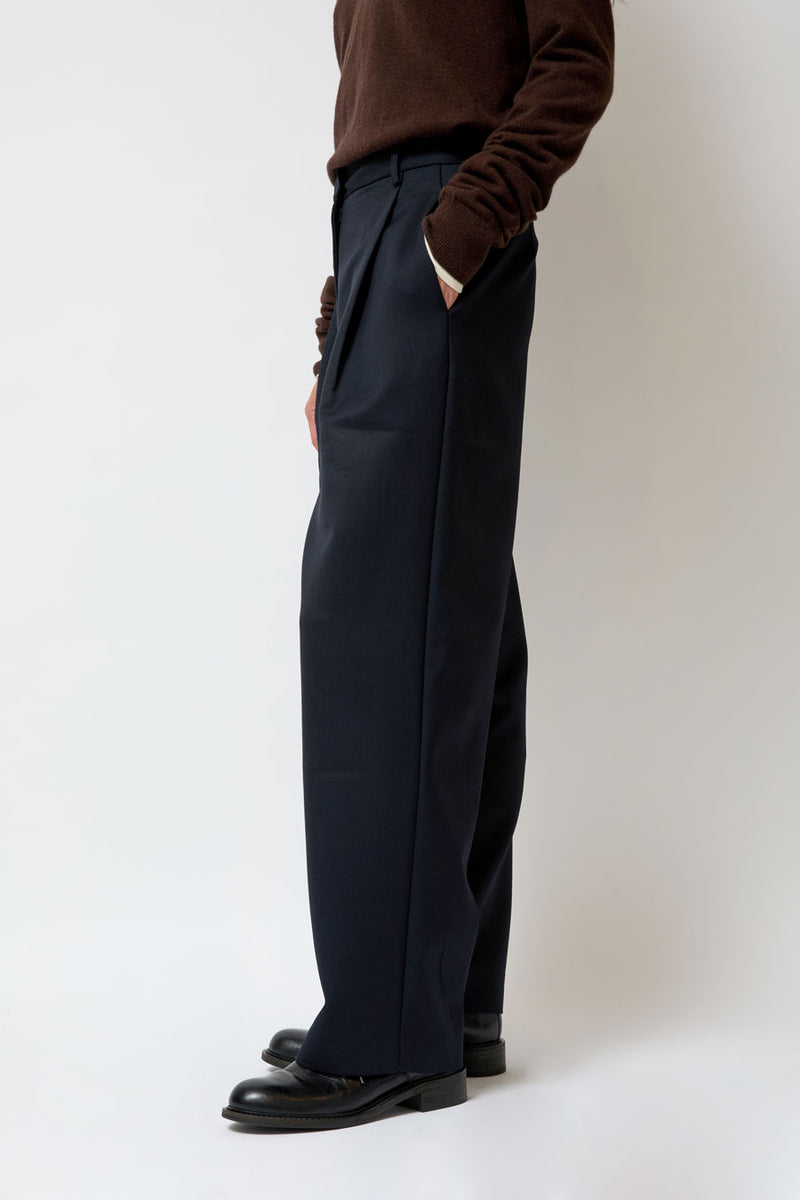 Mijeong Park Wool Blend Pleated Tailored Pants in Navy