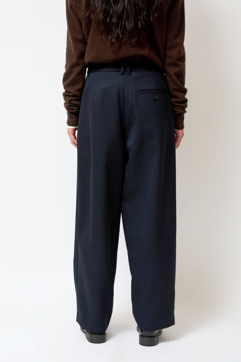 Mijeong Park Wool Blend Pleated Tailored Pants in Navy