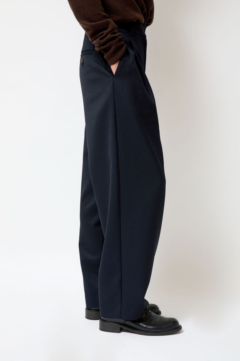 Mijeong Park Wool Blend Pleated Tailored Pants in Navy