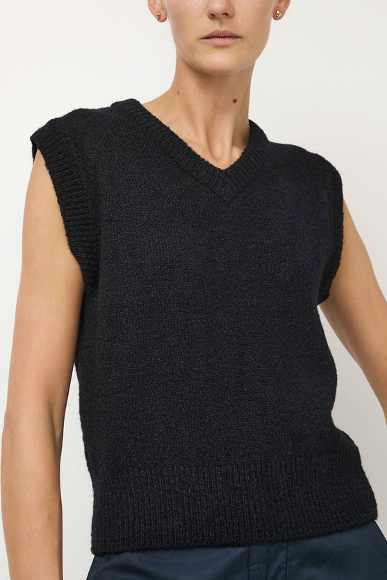 Mijeong Park Wool Blend V-Neck Vest in Navy