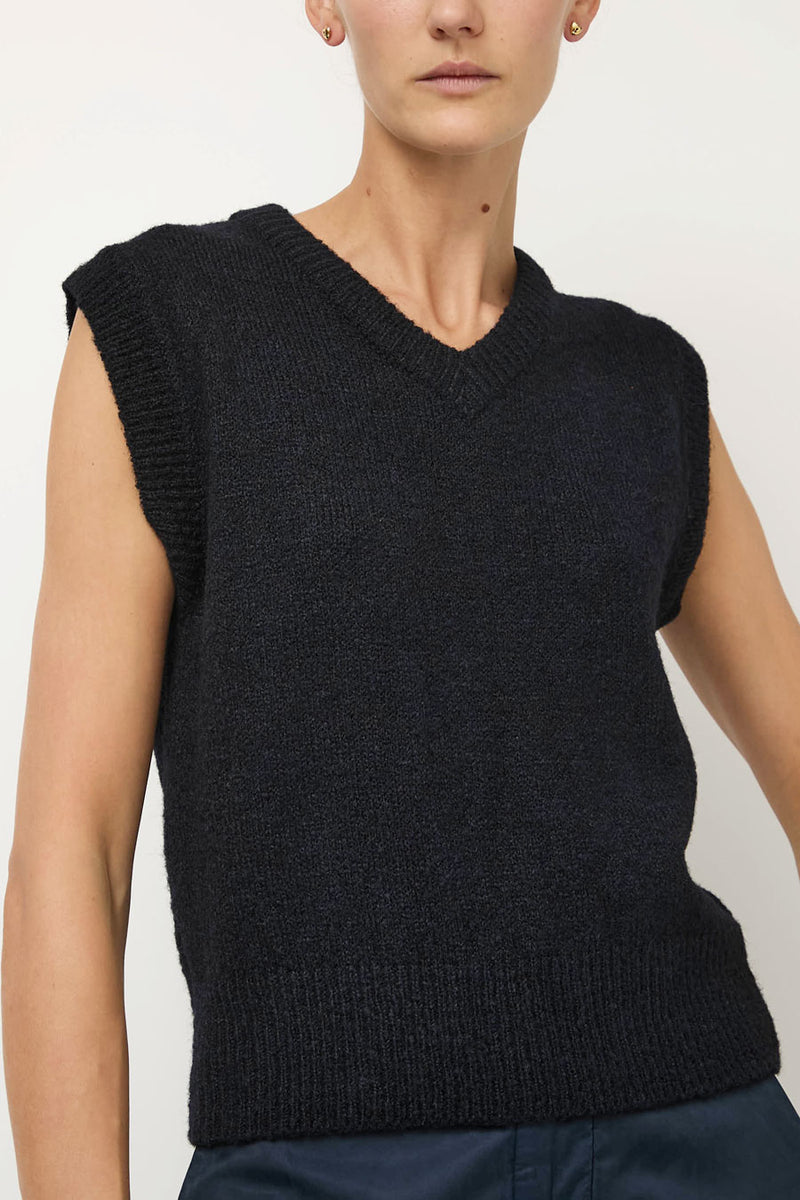 Mijeong Park Wool Blend V-Neck Vest in Navy