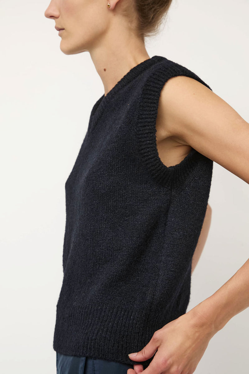 Mijeong Park Wool Blend V-Neck Vest in Navy