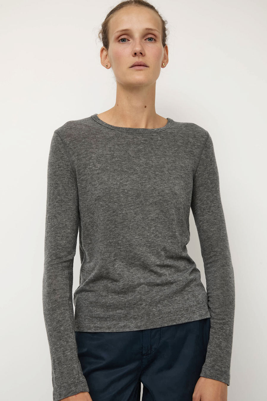 Mijeong Park Wool Tencel Crew Neck Top in Heather Gray