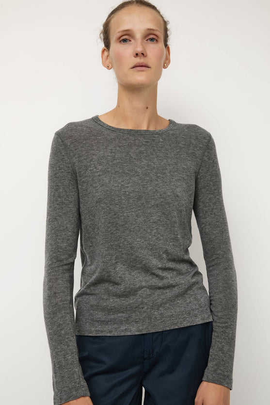 Mijeong Park Wool Tencel Crew Neck Top in Heather Gray