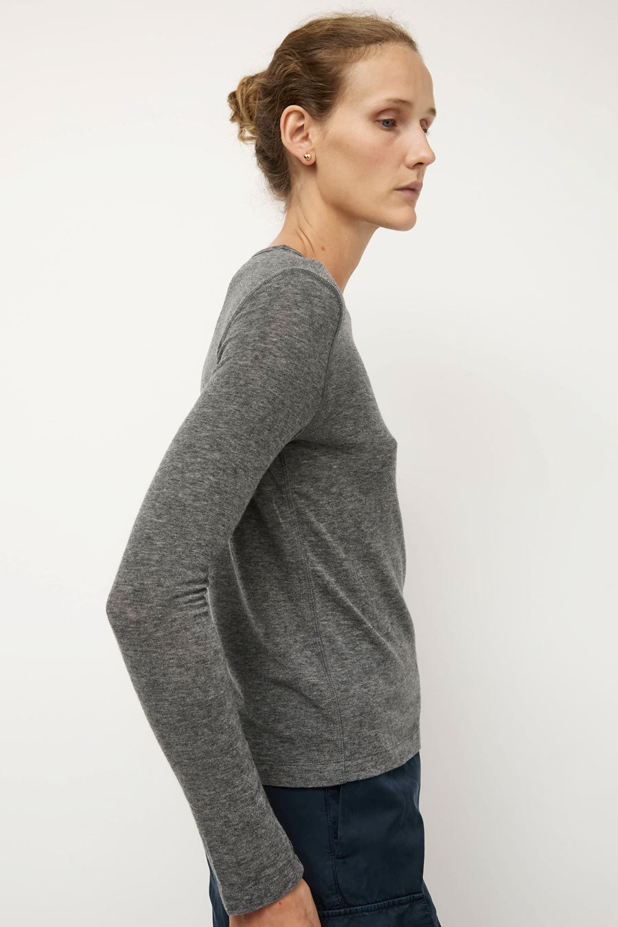 Mijeong Park Wool Tencel Crew Neck Top in Heather Gray