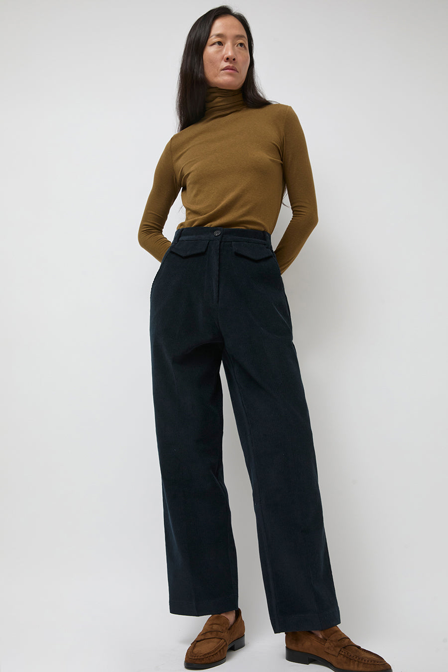 Mijeong Park Stretch Corduroy Pants in Navy