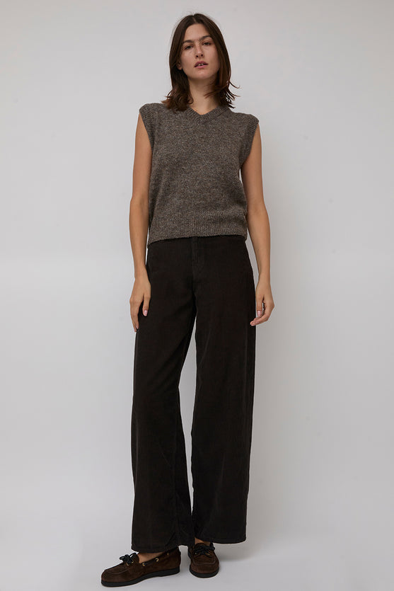 Mijeong Park Wool Blend V-Neck Vest in Heather Brown