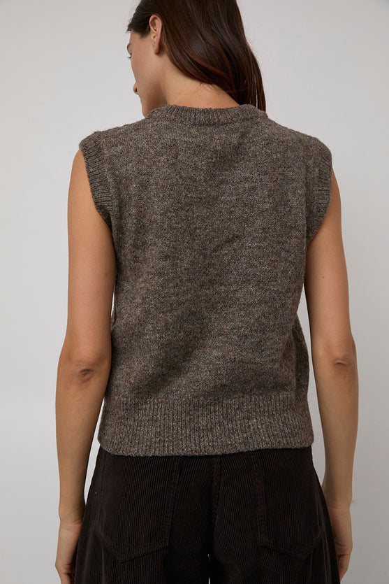 Mijeong Park Wool Blend V-Neck Vest in Heather Brown