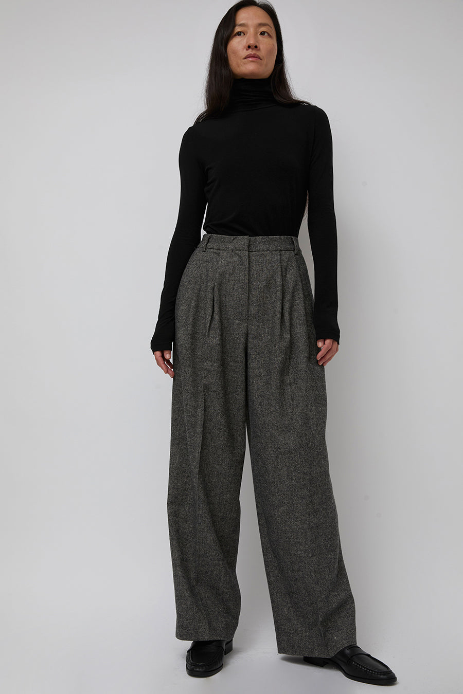 Mijeong Park Wool Blend Wide Leg Pants in Gray