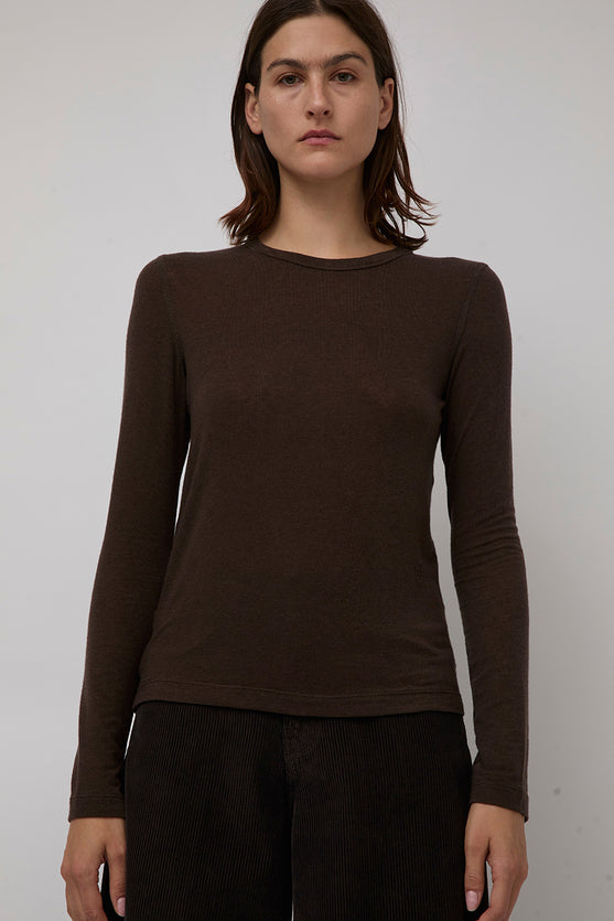 Mijeong Park Wool Tencel Crew Neck Top in Brown