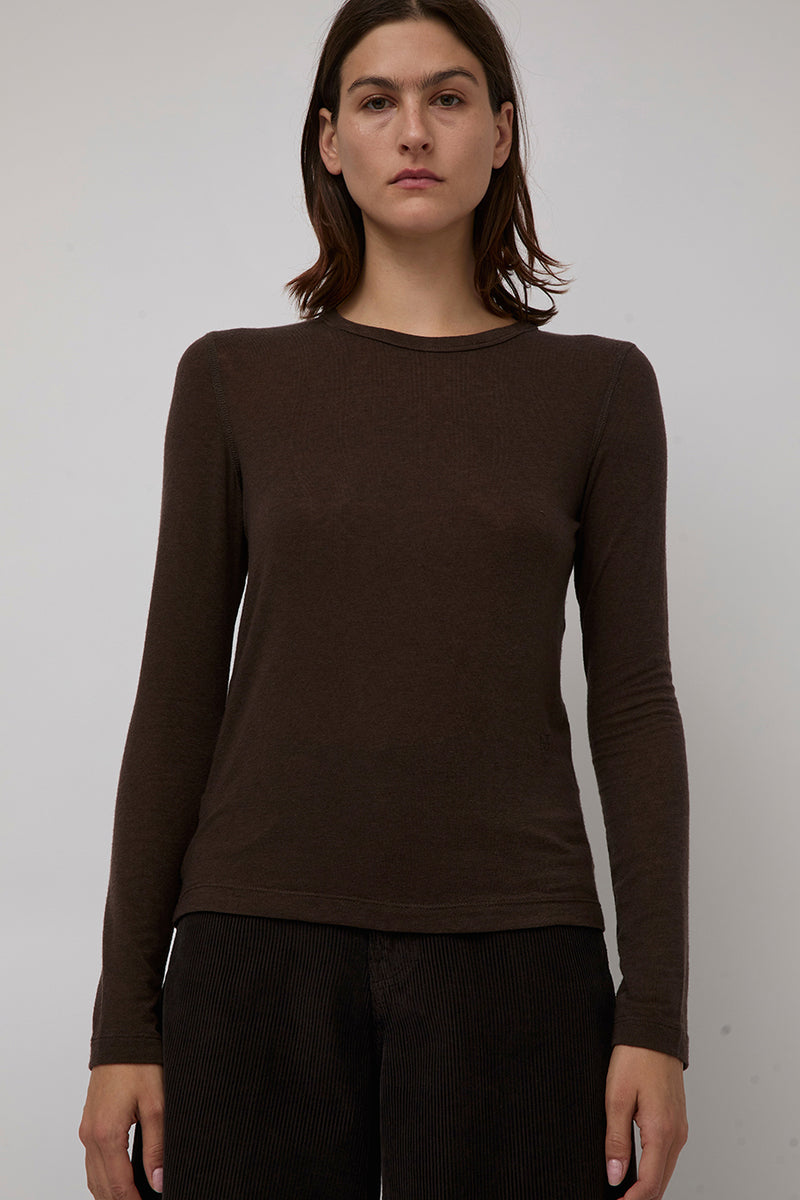 Mijeong Park Wool Tencel Crew Neck Top in Brown
