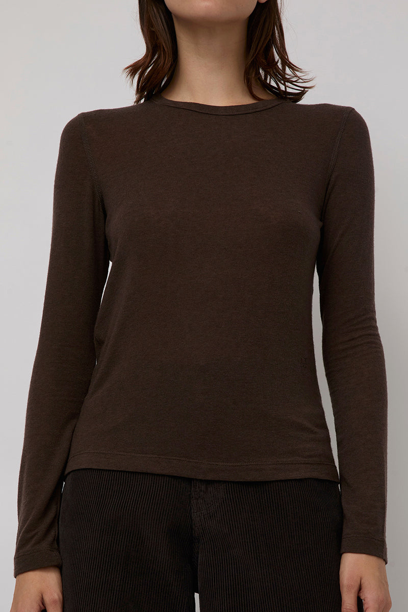 Mijeong Park Wool Tencel Crew Neck Top in Brown