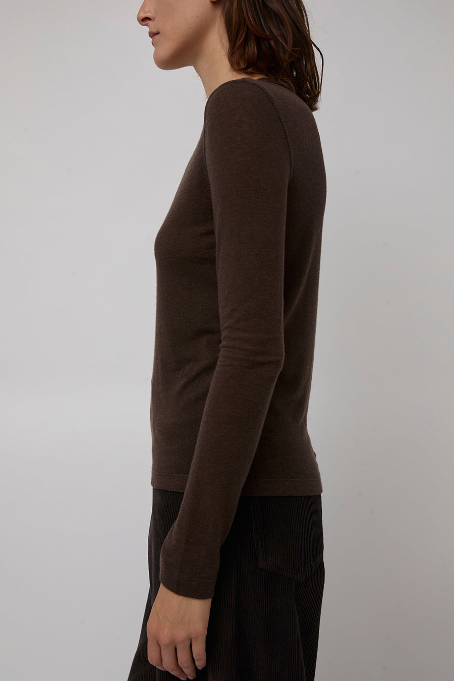 Mijeong Park Wool Tencel Crew Neck Top in Brown