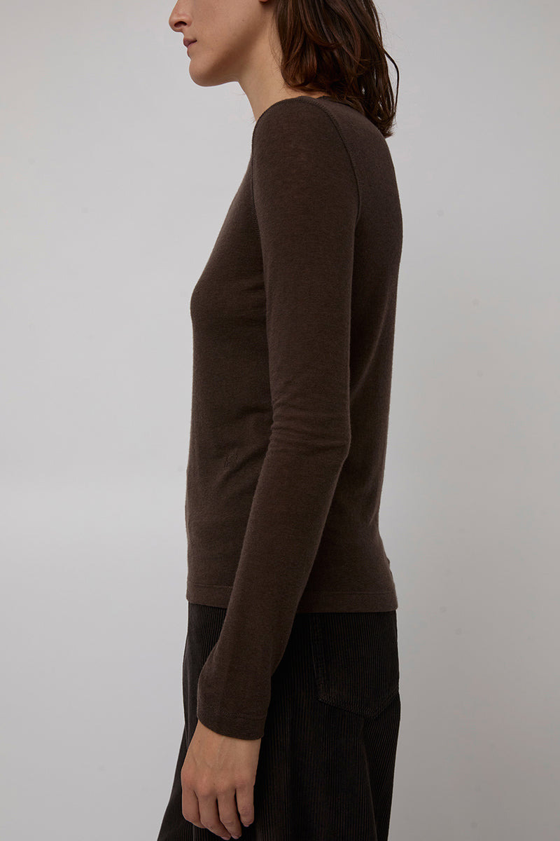 Mijeong Park Wool Tencel Crew Neck Top in Brown