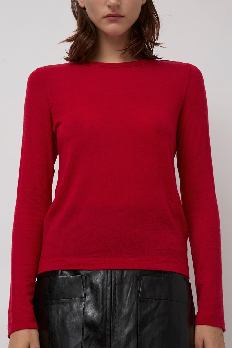 Mijeong Park Wool Tencel Crew Neck Top in Red