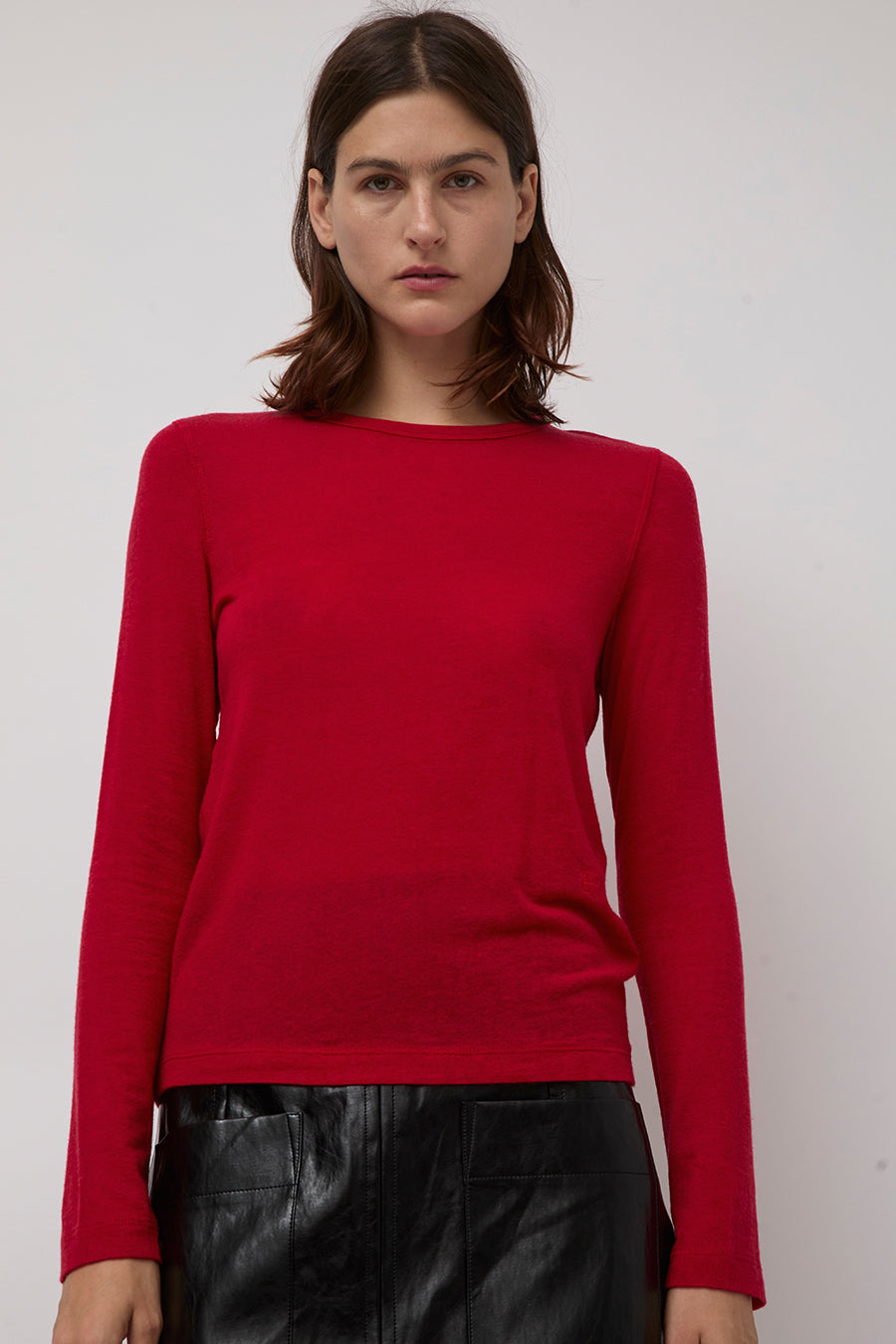 Mijeong Park Wool Tencel Crew Neck Top in Red