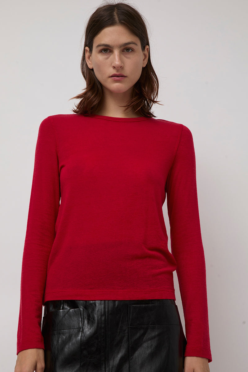 Mijeong Park Wool Tencel Crew Neck Top in Red