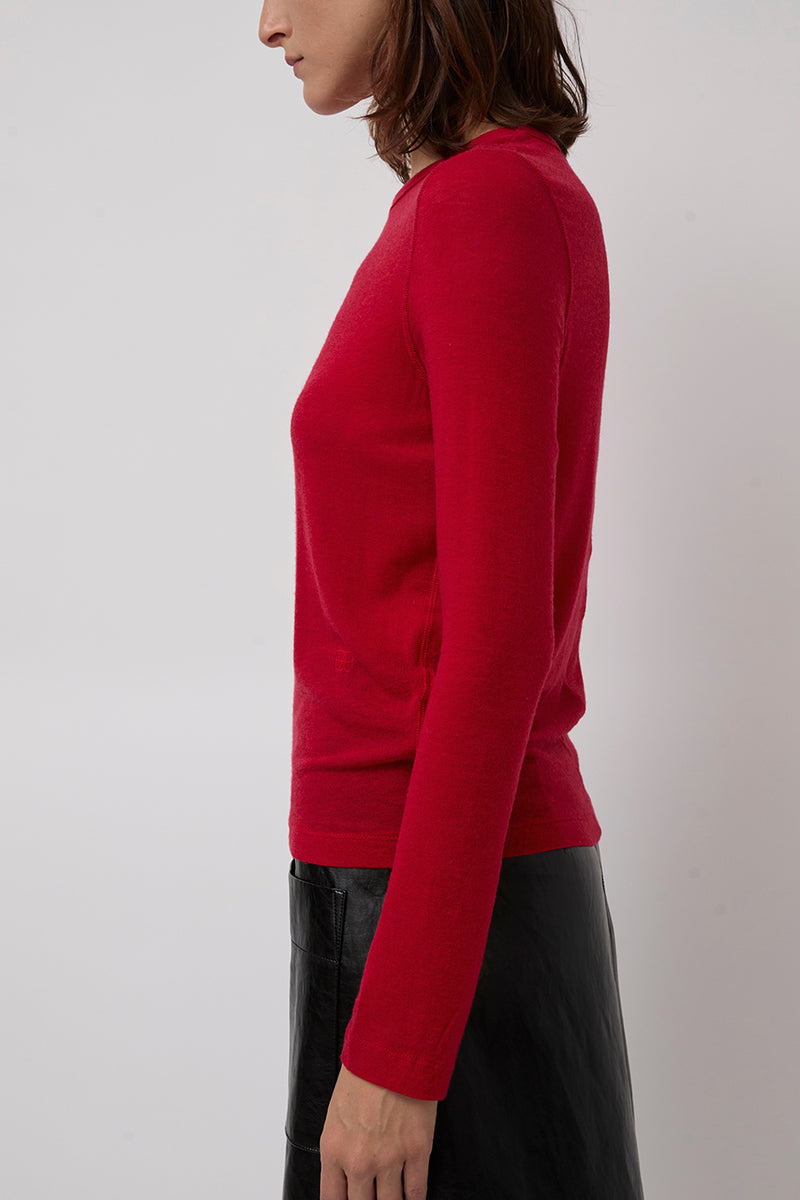 Mijeong Park Wool Tencel Crew Neck Top in Red