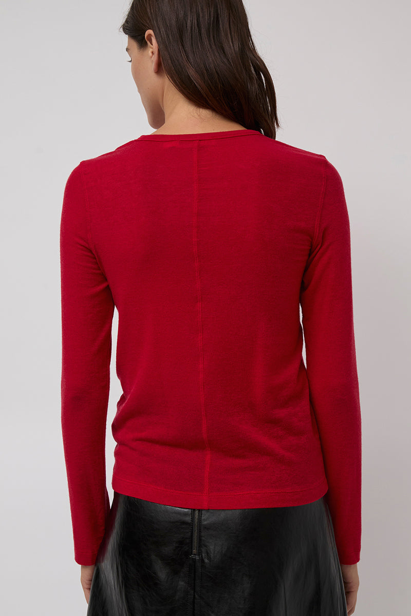 Mijeong Park Wool Tencel Crew Neck Top in Red