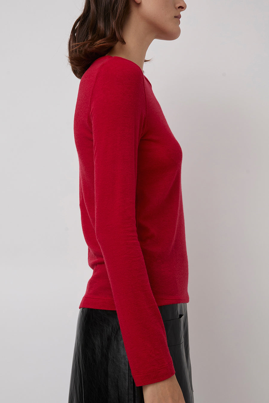 Mijeong Park Wool Tencel Crew Neck Top in Red