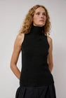 Modern Weaving Cashmere Mock Collar Rib Top in Black Melange